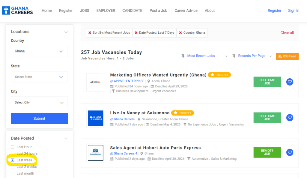 Jobs in Ghana last week